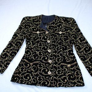 Vintage 1990s Julie Duroche for After Five Collection Black Gold Sequin Jacket